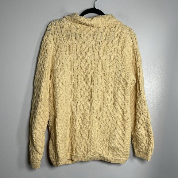 ARAN CRAFTS Cardigan Sweater Small Yellow 100% Wool Ireland Chunky Granniecore - Picture 4 of 6